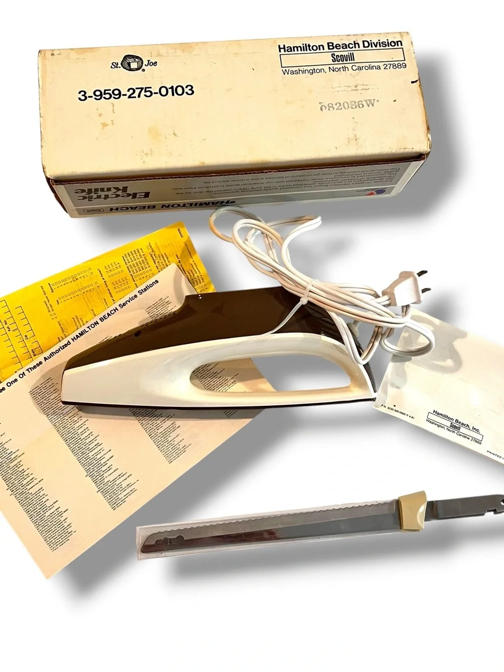 Hamilton Beach 275ALB Almond with Brown Trim Electric Knife  Made In U.S.A. D-6
